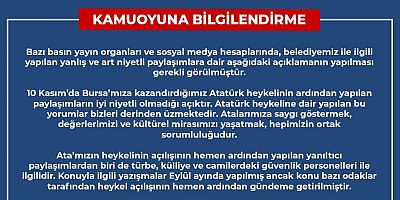 Büyükşehir’den kamuoyuna bilgilendirme